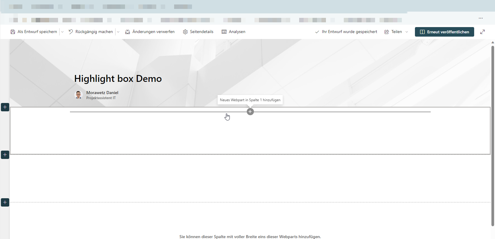 Demo der Highlightbox in Microsoft SharePoint.